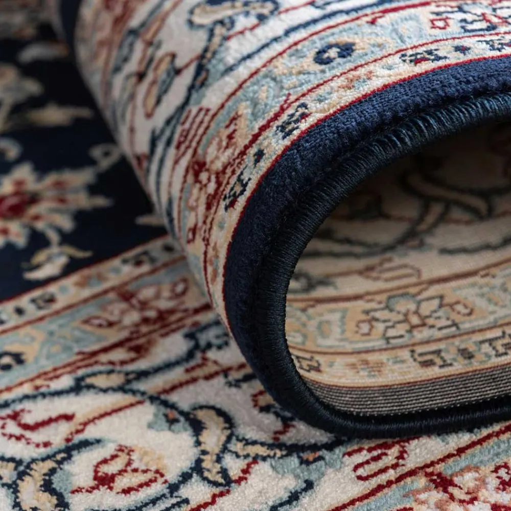 Wohnen Orientalische Möbel|Teppiche*Rechteckiger Orient Teppich in Dunkelblau & Creme - Pandau