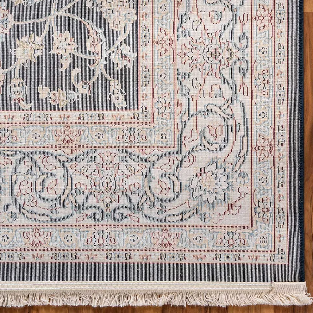 Wohnen Orientalische Möbel|Teppiche*Rechteckiger Orient Teppich in Dunkelblau & Creme - Pandau