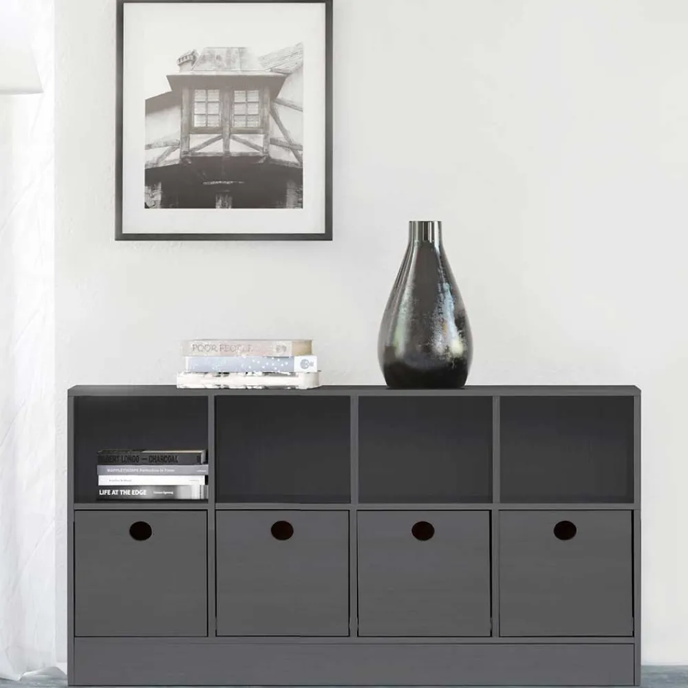 Kinder Wohnen Regal mit 4 Fächern und 4 Boxen - Buleta