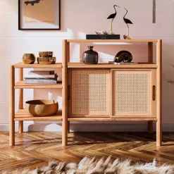 Wohnen Regal mit drei Fächern & zwei Schiebetüren - Indrya