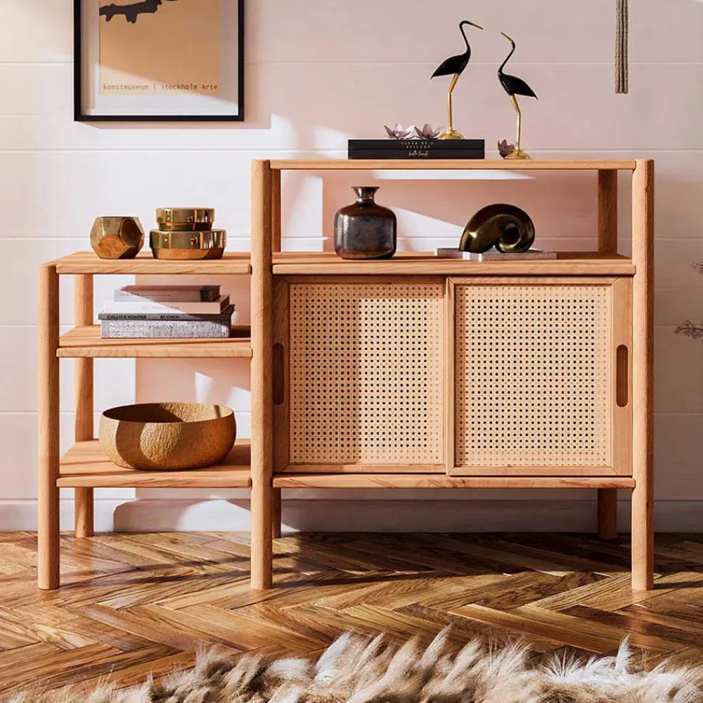 Wohnen Regal mit drei Fächern & zwei Schiebetüren - Indrya