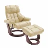 Wohnen Braune Möbel|Sessel & Hocker*Relax Sessel mit Leder in Creme & Gestell Walnuss Hermine inkl. Hocker (zweiteilig)