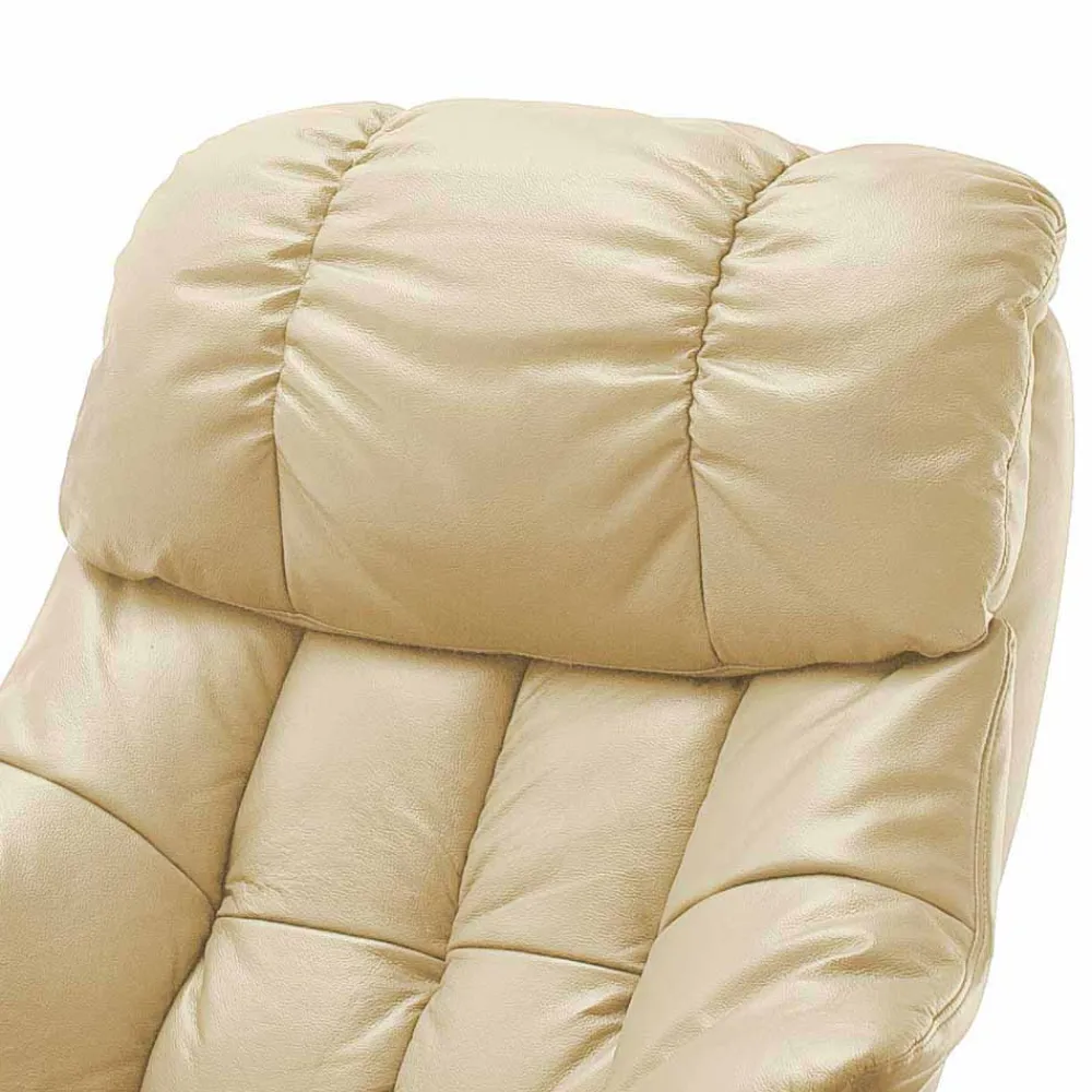 Wohnen Braune Möbel|Sessel & Hocker*Relax Sessel mit Leder in Creme & Gestell Walnuss Hermine inkl. Hocker (zweiteilig)