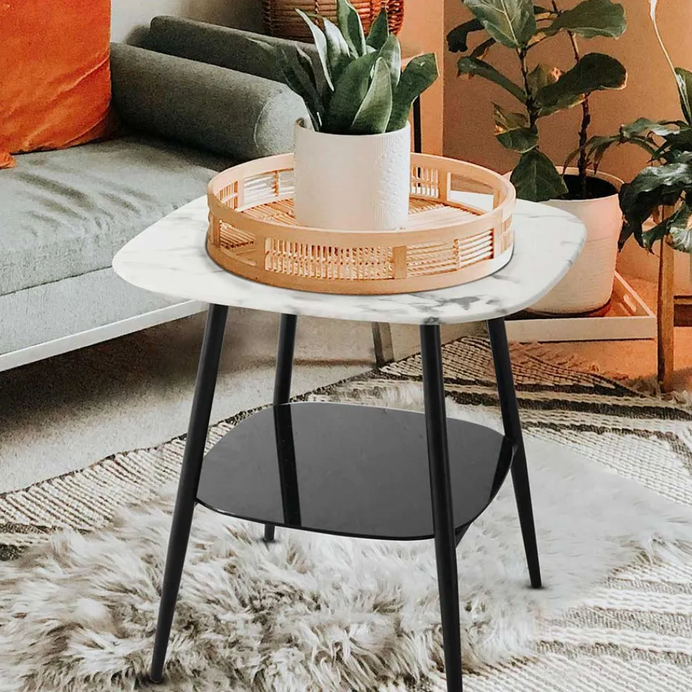 Wohnen Telefontische*Retro Beistelltisch in Marmor Optik Weiß Grau - Salerno