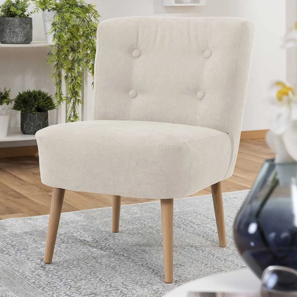 Wohnen Retro Cocktailsessel in Beige und Buche - Cranzo