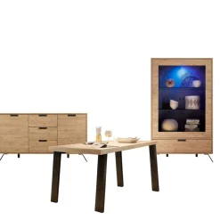 Wohnen Retro Esszimmer Einrichtung in Eiche - Rodonda (dreiteilig)