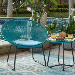 Wohnen Retro Geflechtstuhl Gruppe in Türkis - Sparkle (dreiteilig)