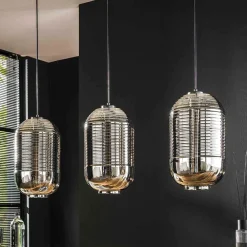 Wohnen Lampen & Leuchten*Retro Hängeleuchte mit Glas Schirmen in Chrom - Tornado