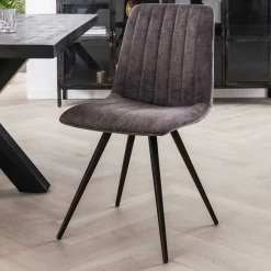 Wohnen Retro Möbel|Küchenstühle*Retro Küchenstühle in Grau Samt - Valjita (4er Set)