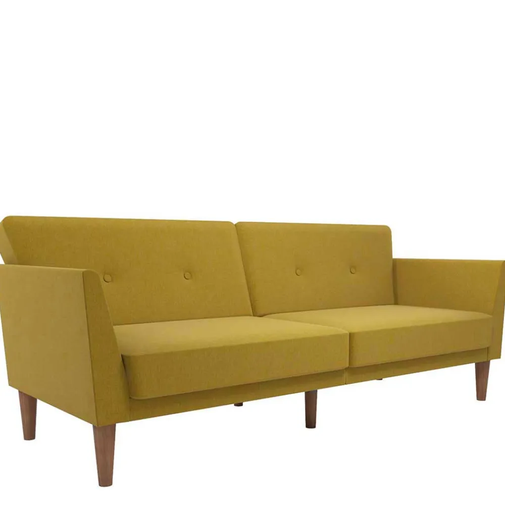 Wohnen Retro Möbel|Sofas*Retro Klappcouch in Senfgelb und Natur - Fiby