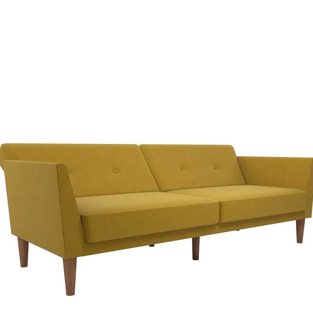 Wohnen Retro Möbel|Sofas*Retro Klappcouch in Senfgelb und Natur - Fiby