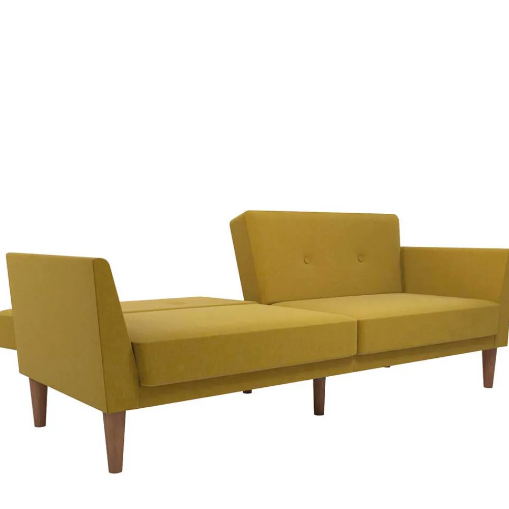 Wohnen Retro Möbel|Sofas*Retro Klappcouch in Senfgelb und Natur - Fiby
