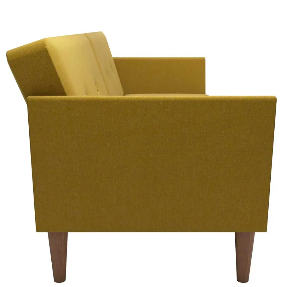 Wohnen Retro Möbel|Sofas*Retro Klappcouch in Senfgelb und Natur - Fiby