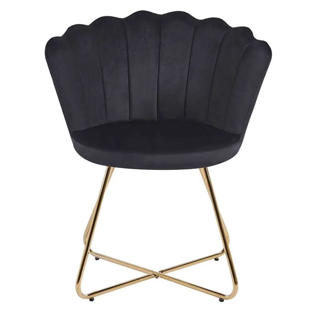 Wohnen Schwarze Möbel|Designermöbel*Retro Muschelstühle in Schwarz Samt - Rubins (2er Set)