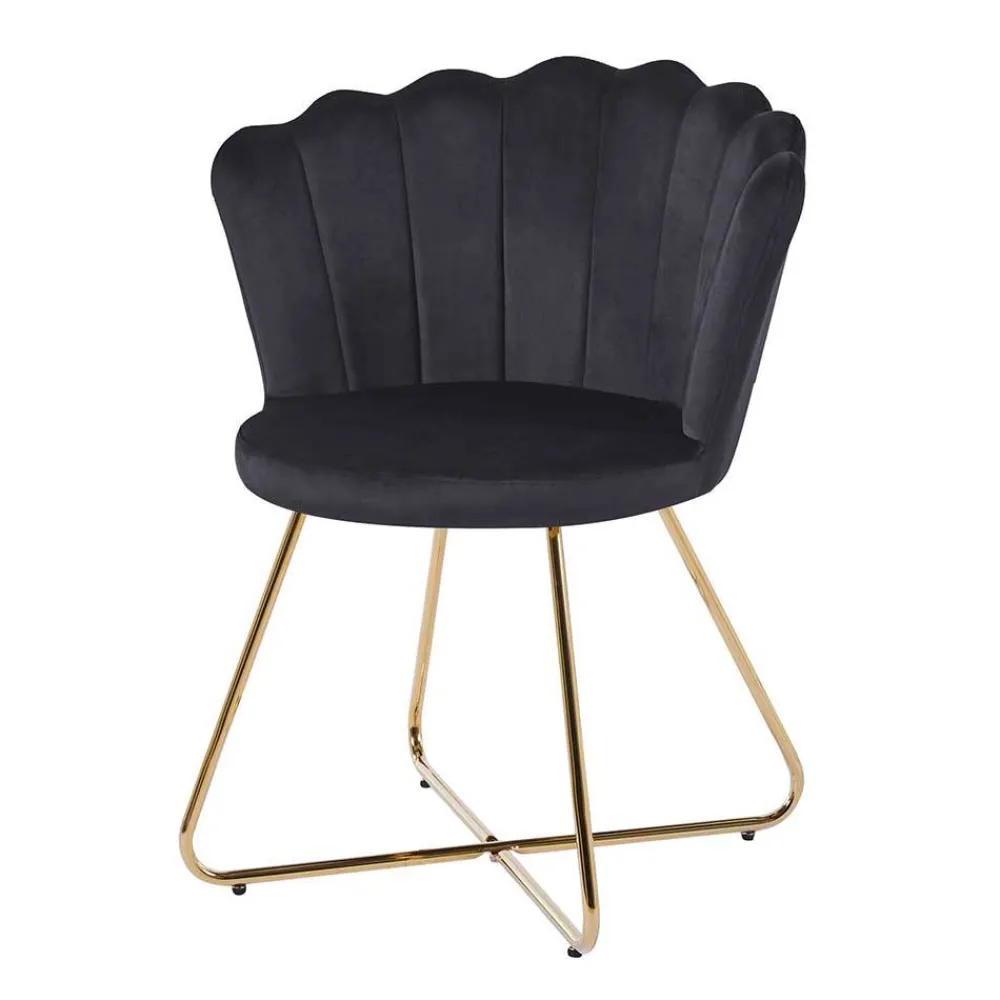 Wohnen Schwarze Möbel|Designermöbel*Retro Muschelstühle in Schwarz Samt - Rubins (2er Set)