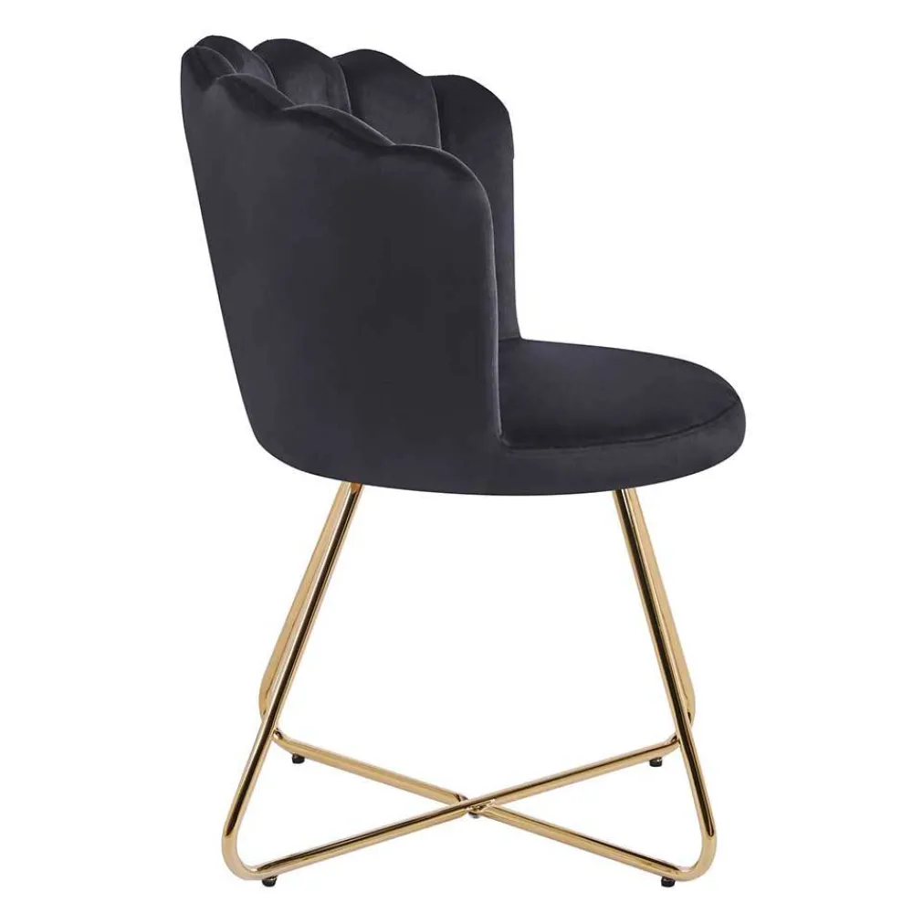 Wohnen Schwarze Möbel|Designermöbel*Retro Muschelstühle in Schwarz Samt - Rubins (2er Set)