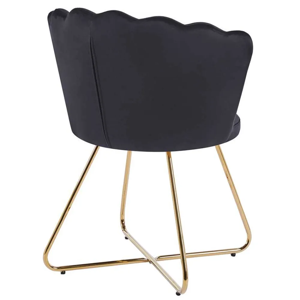 Wohnen Schwarze Möbel|Designermöbel*Retro Muschelstühle in Schwarz Samt - Rubins (2er Set)