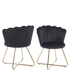 Wohnen Schwarze Möbel|Designermöbel*Retro Muschelstühle in Schwarz Samt - Rubins (2er Set)