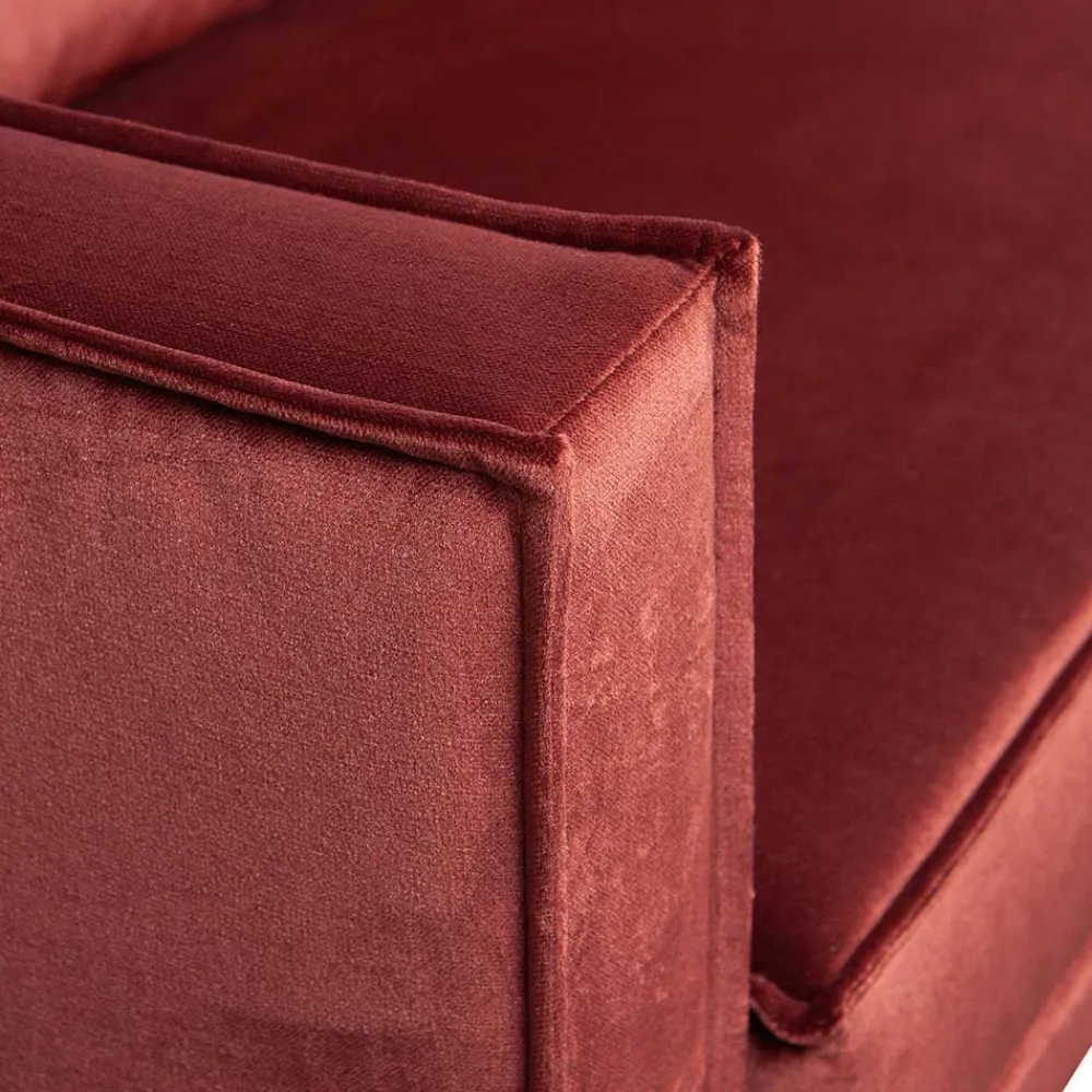 Wohnen Retro Möbel|Sofas*Retro Ottomane in Rotbraun Samt - Enzing