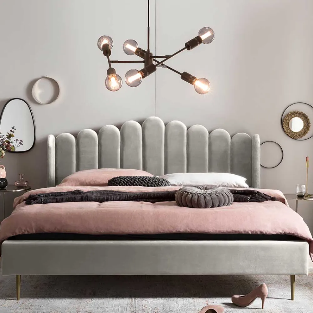 Wohnen Retro Samtbett in Beige - Curomma