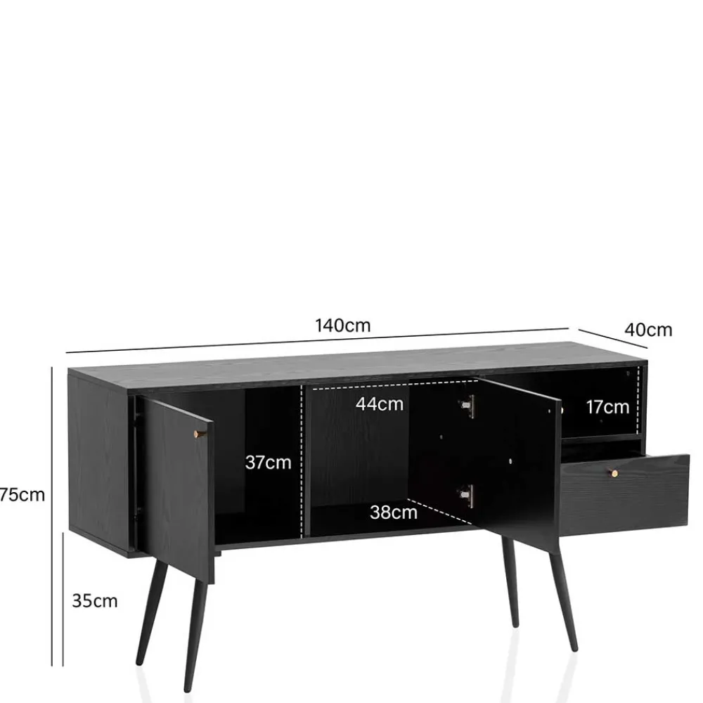 Wohnen Retro Sideboard in Schwarz - Flair