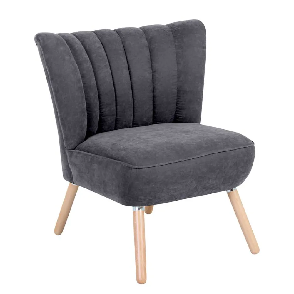 Wohnen Retro Style Sessel in Anthrazit Velours - Valentino