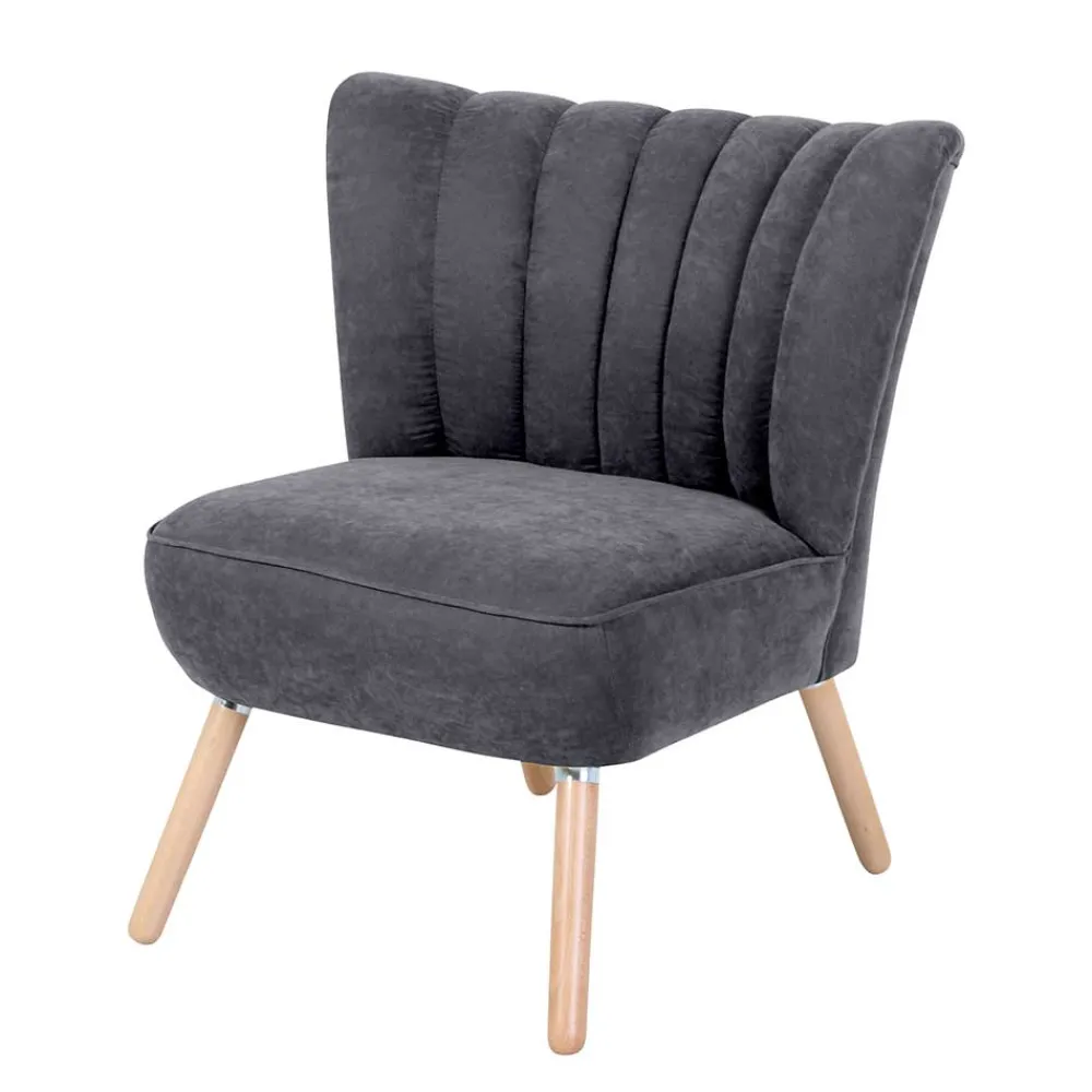 Wohnen Retro Style Sessel in Anthrazit Velours - Valentino