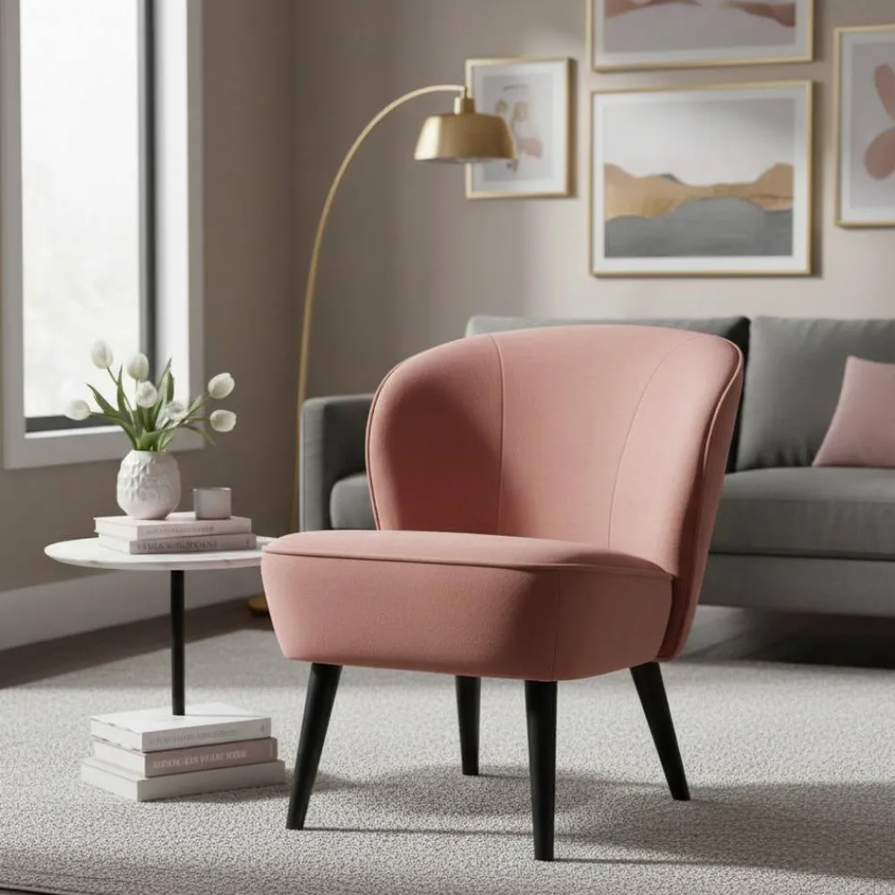 Wohnen Retro Möbel|Sessel*Retro Vintage Sessel in Altrosa Samt - Ventura