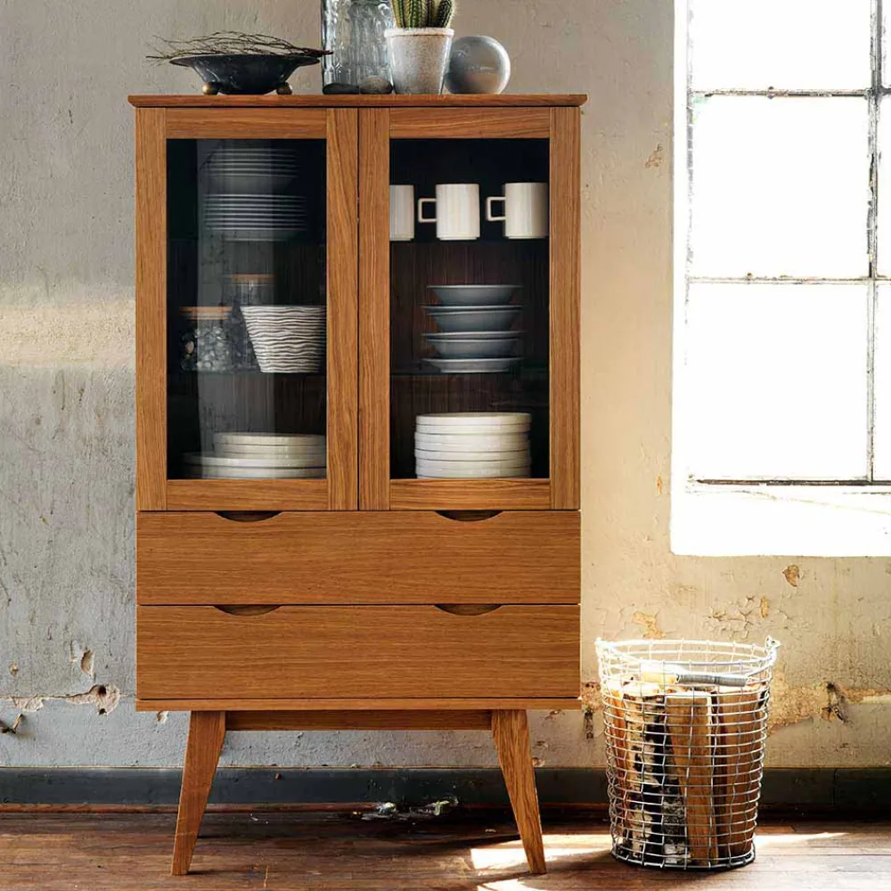 Wohnen Sideboards & Kommoden|Esszimmer-Vitrinen*Retro Vitrine in Eichefarben - Number
