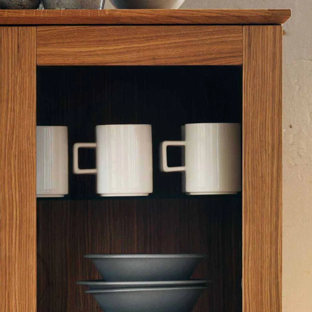 Wohnen Sideboards & Kommoden|Esszimmer-Vitrinen*Retro Vitrine in Eichefarben - Number