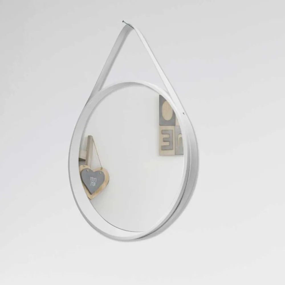 Wohnen Spiegel|Flurspiegel*Retro Wandspiegel mit Kunstleder in Weiß - Composia