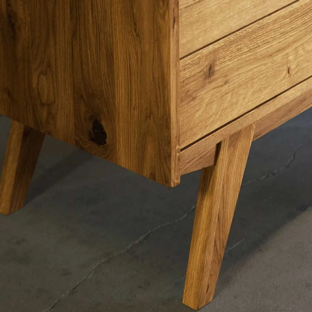 Wohnen Naturholzmöbel|Retro Möbel*Retrobett aus Wildeiche & Kunstleder - Hardus (dreiteilig)