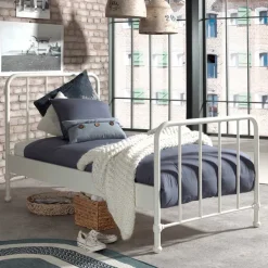 Wohnen Retrostyle Metallbett in Weiß - 90x200 cm - Astra