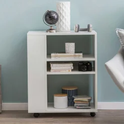 Wohnen Wohnzimmer-Regale|Esszimmerregale*Rollbares Regal in Weiß beschichtet - Arletta