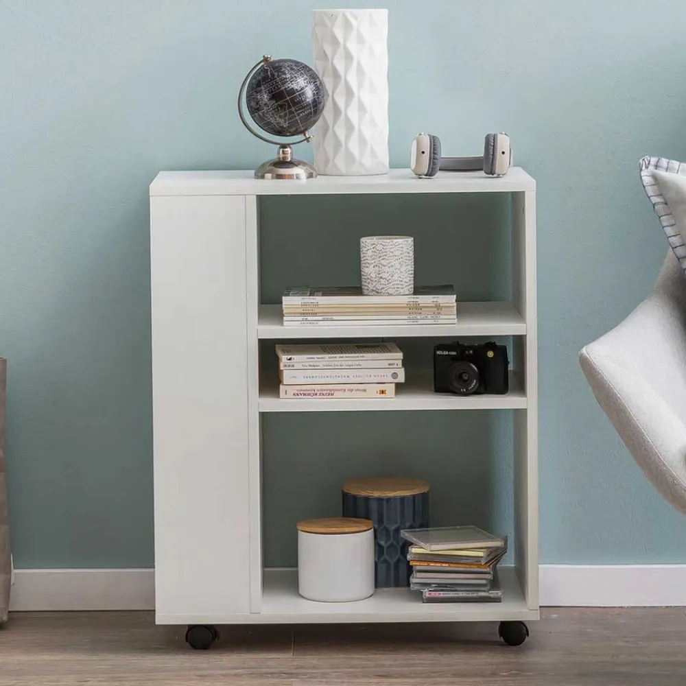 Wohnen Wohnzimmer-Regale|Esszimmerregale*Rollbares Regal in Weiß beschichtet - Arletta