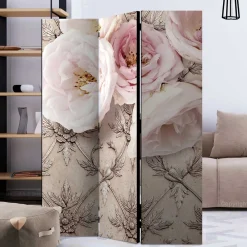 Wohnen Romantisch bedruckter Paravent mit Blüten Motiv - Benns