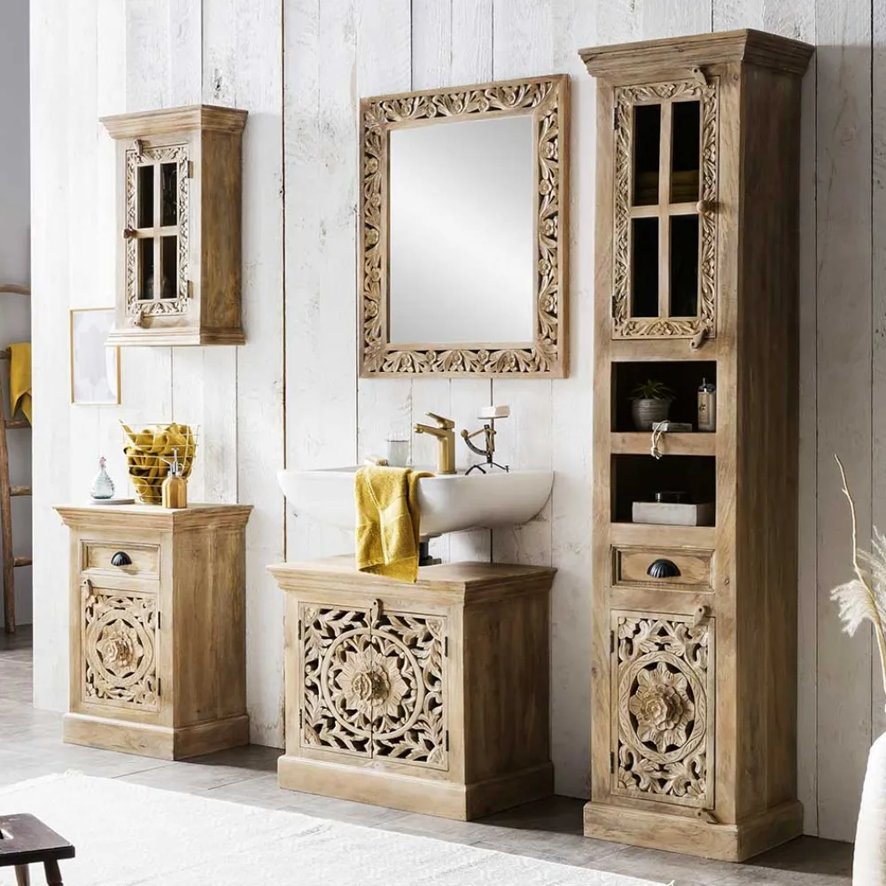 Wohnen Vintage Möbel*Romantische Badmöbel aus Holz - Runiasa (fünfteilig)