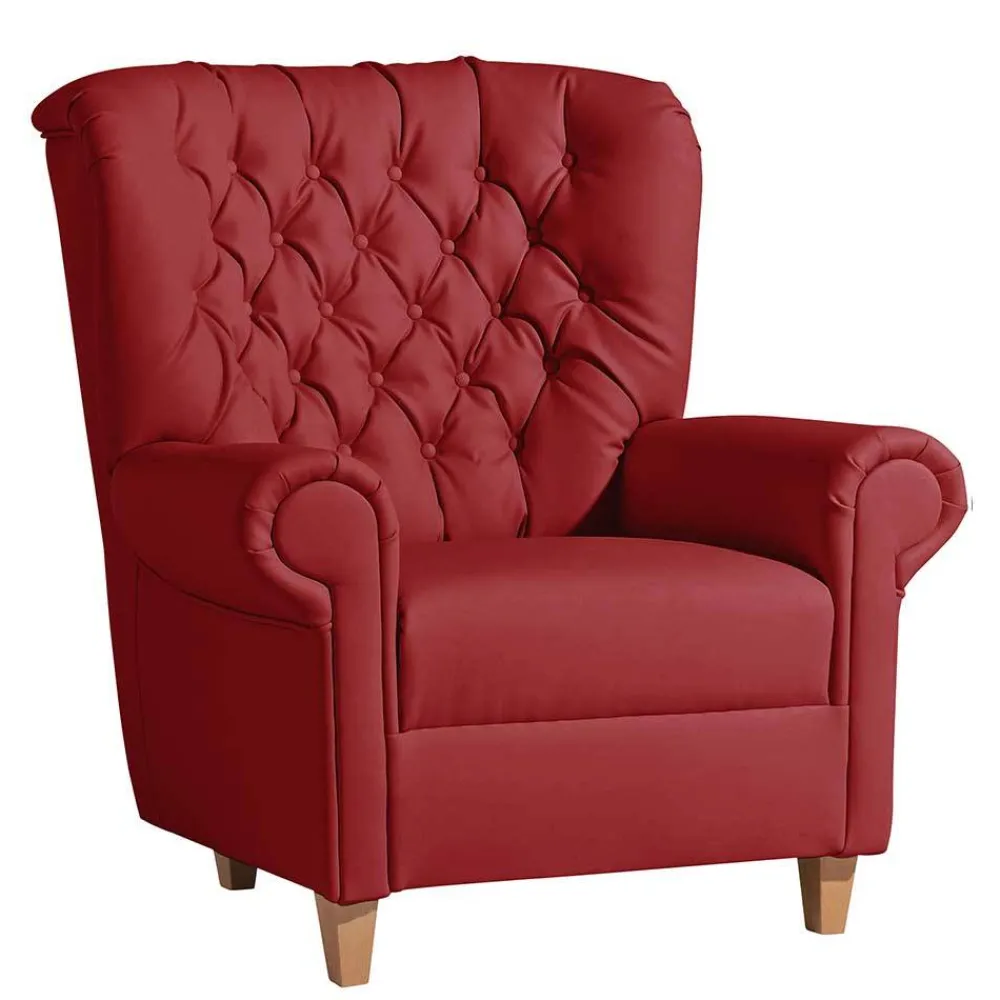 Wohnen Roter Kunstleder Sessel im Chesterfield Look - Swan