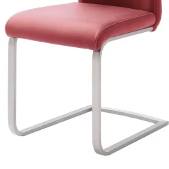 Wohnen Roter Schwingstuhl Kunstleder Cajonara mit Fuß aus Edelstahl (4er Set)