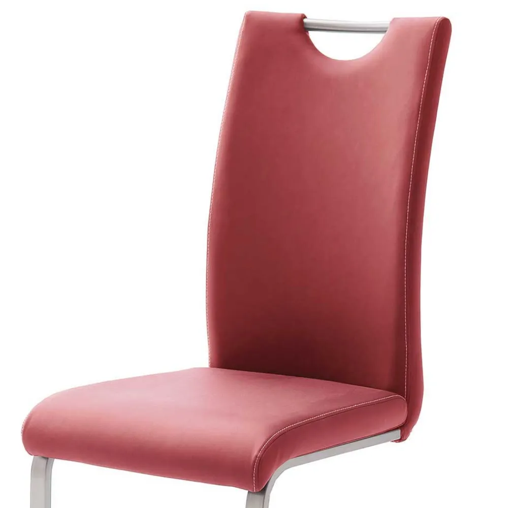 Wohnen Roter Schwingstuhl Kunstleder Cajonara mit Fuß aus Edelstahl (4er Set)