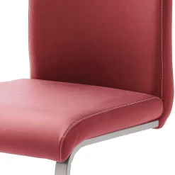 Wohnen Roter Schwingstuhl Kunstleder Cajonara mit Fuß aus Edelstahl (4er Set)