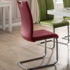 Wohnen Roter Schwingstuhl Kunstleder Cajonara mit Fuß aus Edelstahl (4er Set)