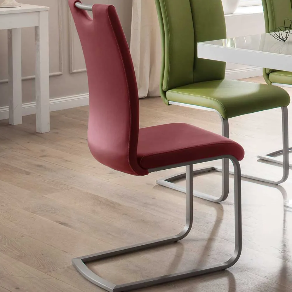 Wohnen Roter Schwingstuhl Kunstleder Cajonara mit Fuß aus Edelstahl (4er Set)