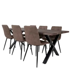 Wohnen Küchen-Essgruppen|Esszimmer Komplett*Räuchereiche Tisch & 6 Polsterstühle - Omy (siebenteilig)