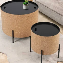 Wohnen Runde Beistelltische mit Stauraum - Abellesa (zweiteilig)