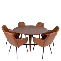 Wohnen Küchen-Essgruppen|Esszimmer Komplett*Runde Design Tischgruppe in Braun - Annescu (siebenteilig)