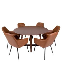 Wohnen Küchen-Essgruppen|Esszimmer Komplett*Runde Design Tischgruppe in Braun - Annescu (siebenteilig)