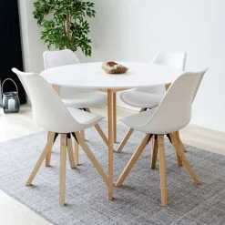 Wohnen Runde Scandi Essgruppe in Weiß - Alberello (fünfteilig)