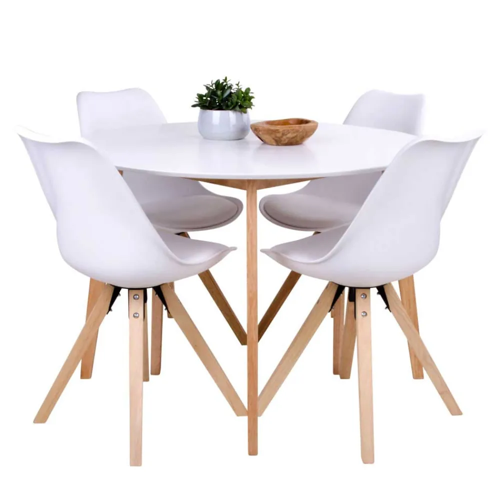 Wohnen Runde Scandi Essgruppe in Weiß - Alberello (fünfteilig)