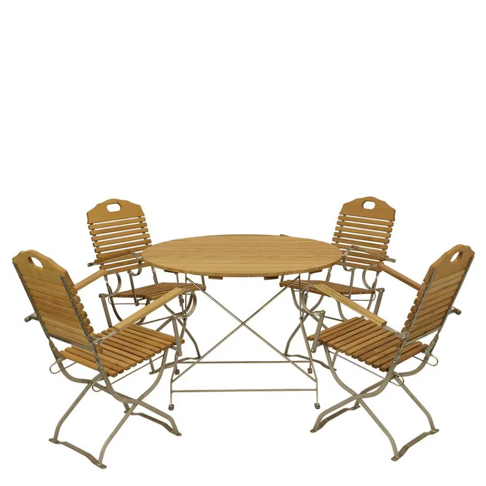 Wohnen Metall-Gartenmöbel|Sitzgruppe*Runde Tischgruppe für den Garten - Champagne (fünfteilig)